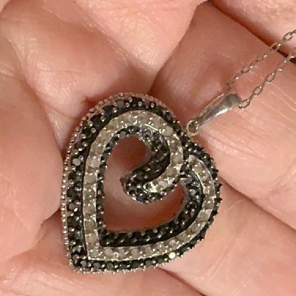 Macy's Silver and Black Diamond Heart Pendant Charm - Picture 3 of 3